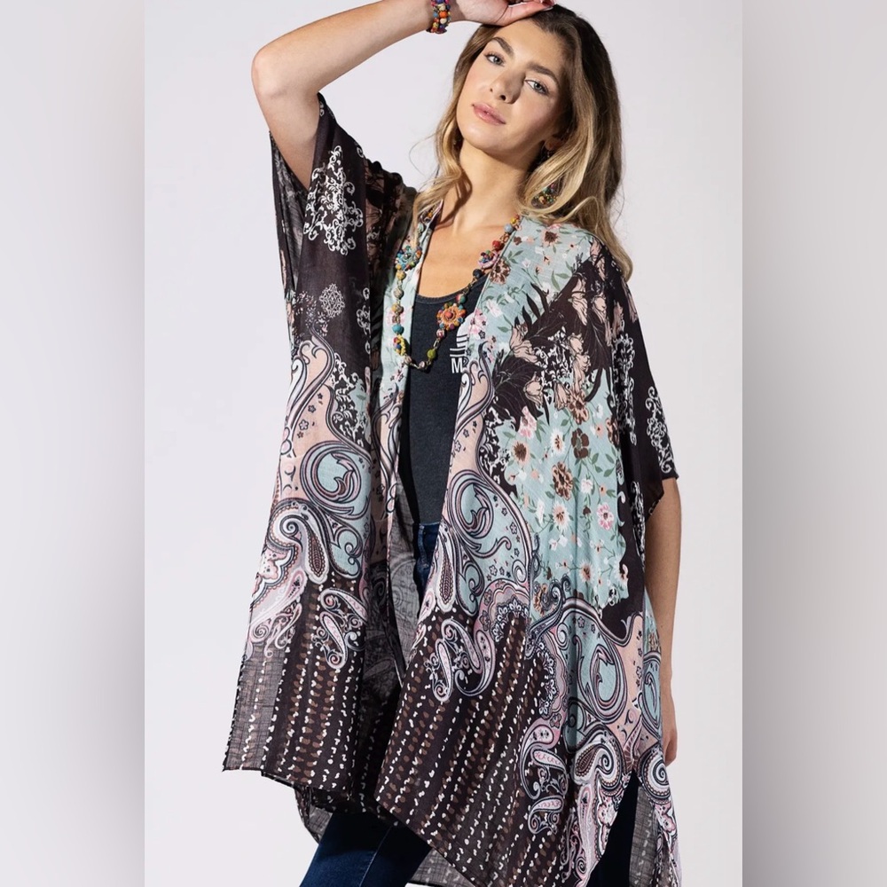 Mint Chocolate Paisley Boho Kimono - Picture 3 of 6